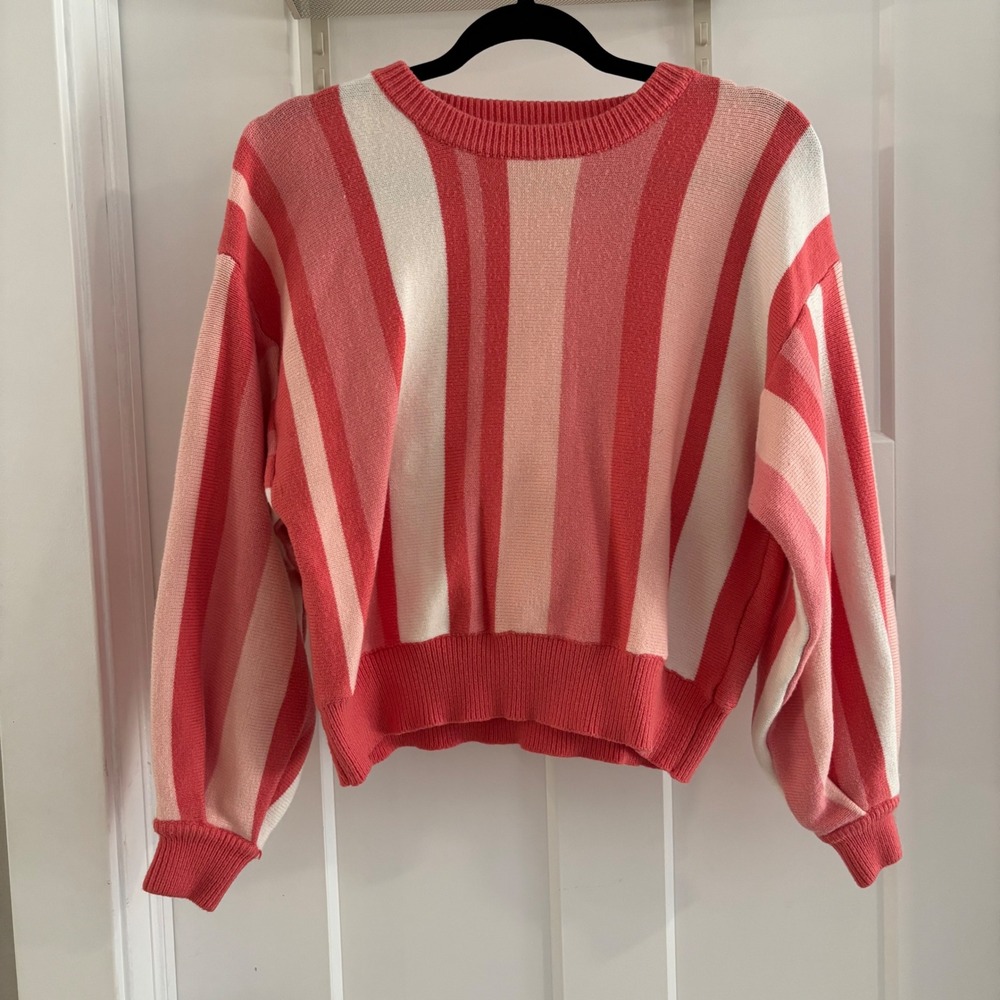 Molly Green Boutique Striped Knit Sweater Pink Vertical Stripe Pullover Size M/L